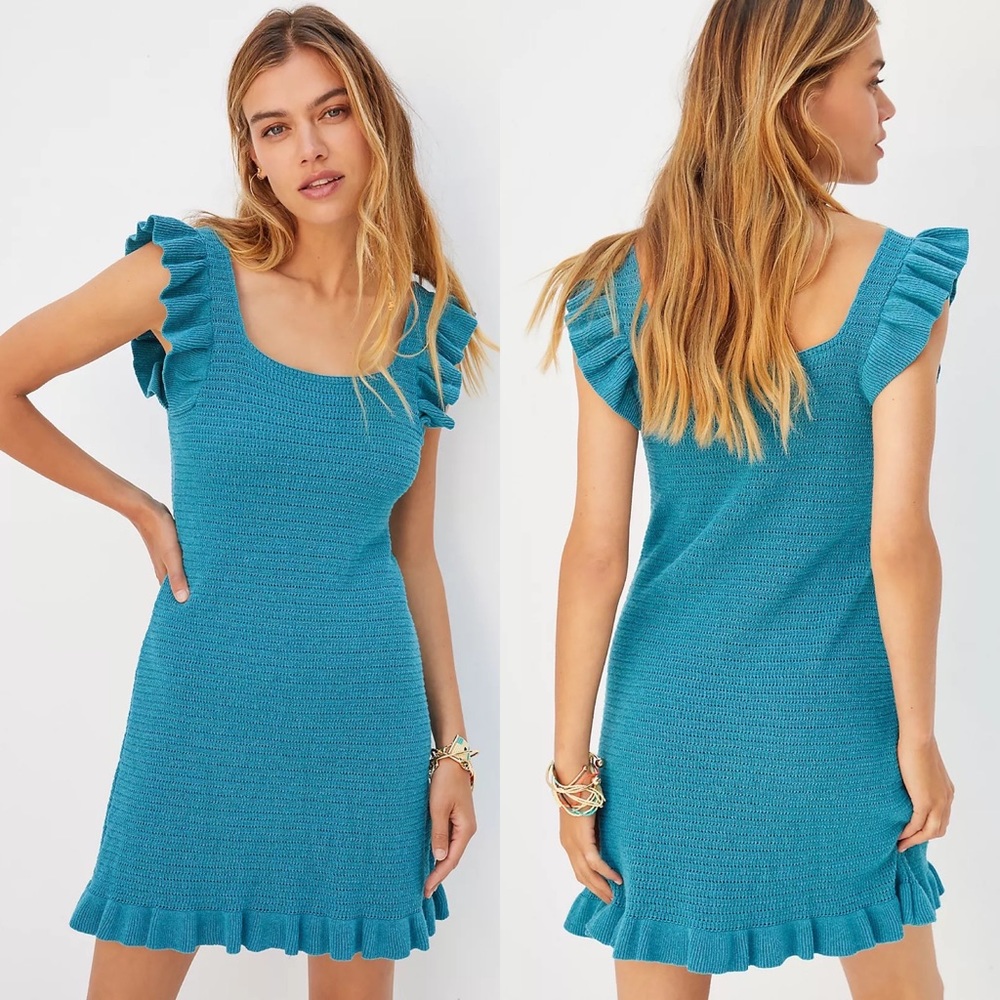 NWT Anthropologie Ruffled Pointelle Mini Dress